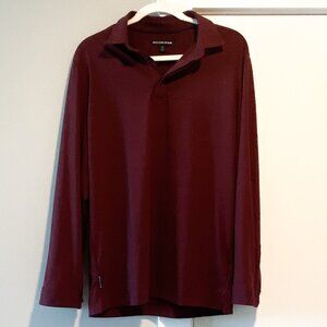 Mizzen + Main Henley Men Long Sleeve Collared Maroon Shirt in Size M Trim